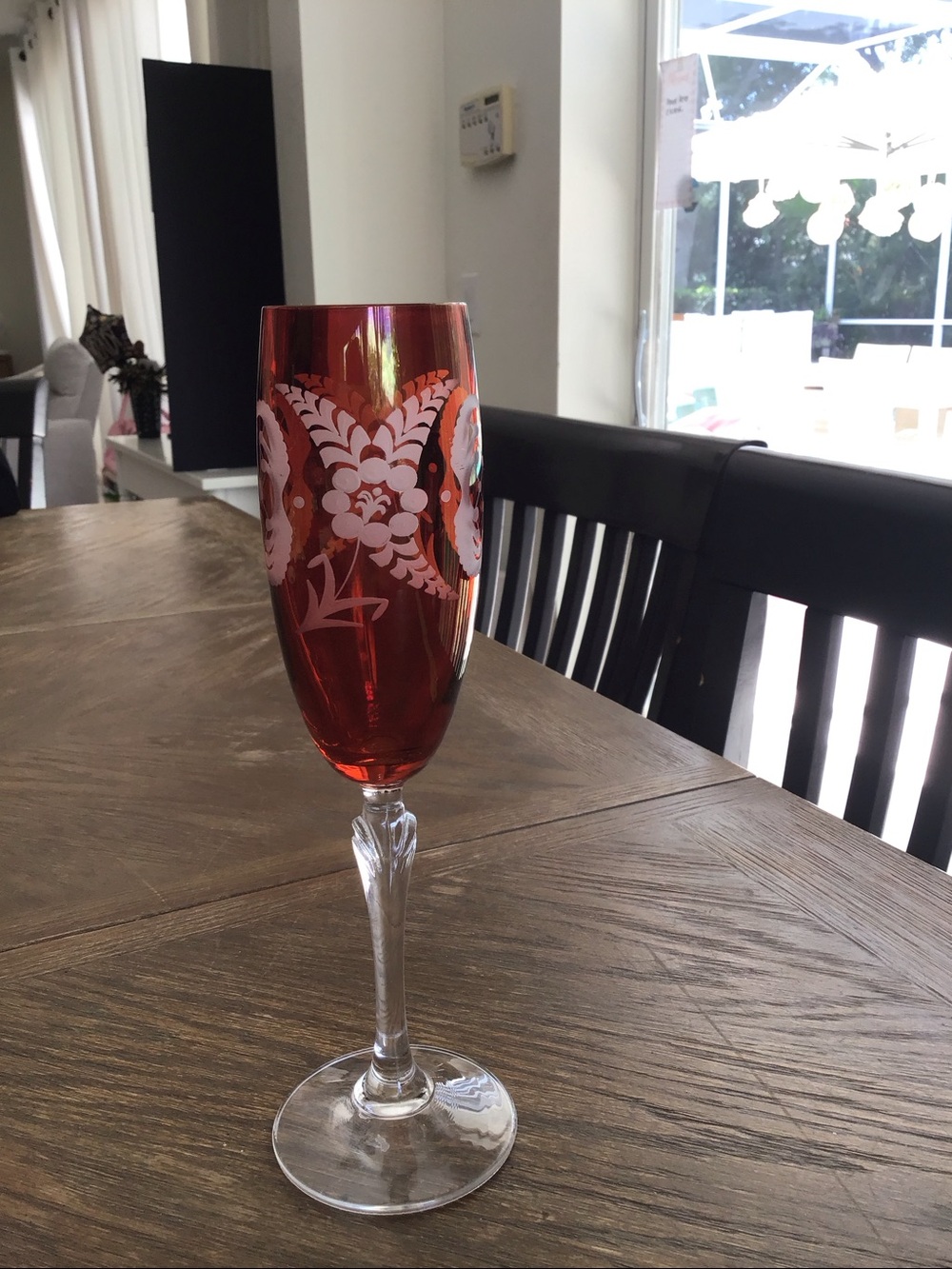 Ajka Crystal Marsala ruby red champagne flute